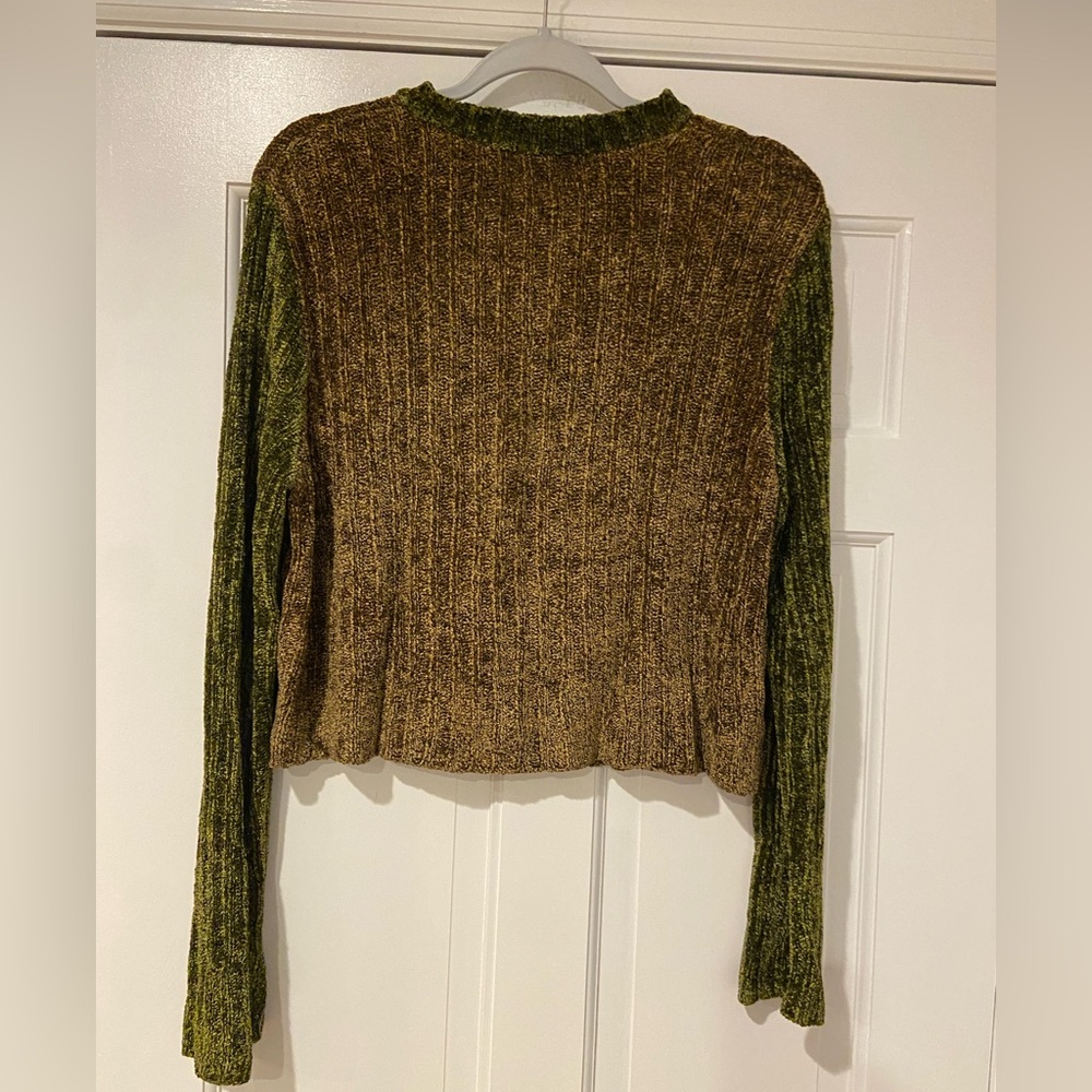 Ballinger • Gold Chenille Ribbed Henley Sweater – Green & Brown – Size L - Picture 2 of 8
